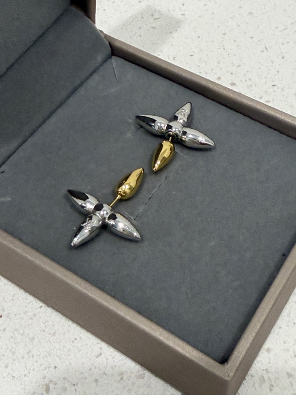 Two-Tone Star Drop Earrings - Silver & Gold